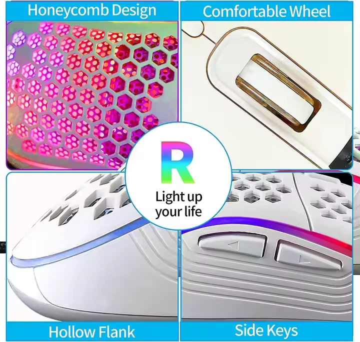 Lightweight Wired Gaming RGB Mouse Honeycomb Design 7200DPI Ergonomic Gaming - Image 4 of 4