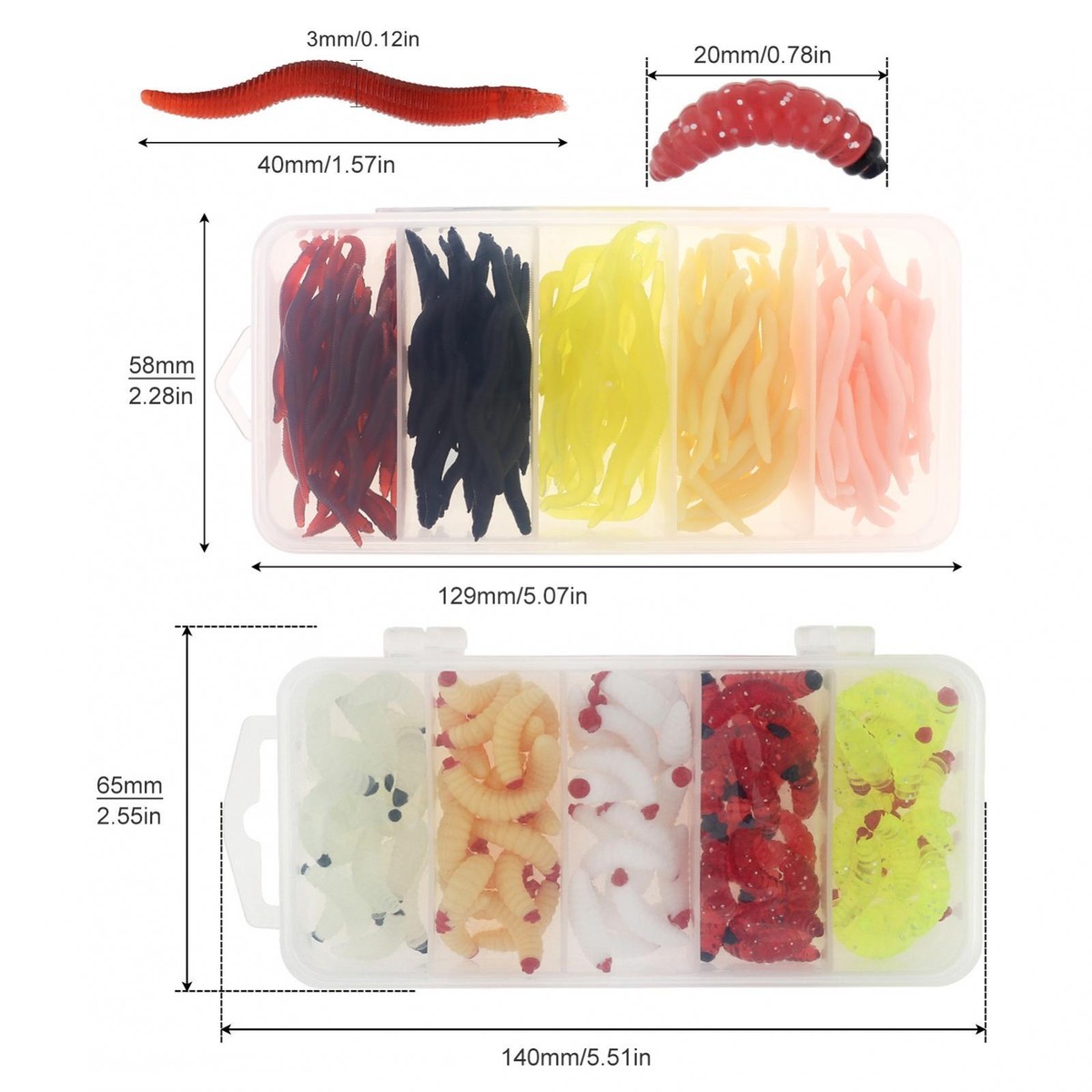 250pcs Earthworm Maggot Baits Soft Lures Set, Worms Trout Bass