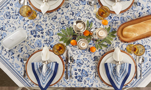 DESIGN IMPORTS BLUE MADEIRA 60"x 84" 100% COTTON TABLECLOTH FLORAL CAMZ11593 NEW - Picture 5 of 8