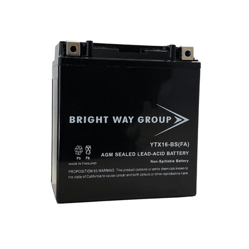 Bright Way Group YTX16-BS (FA) Battery, Replaces Yuasa, Scorpion YTX16-BS