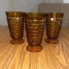 Vintage Fostoria Indiana Whitehall Amber Iced Tea/Water Footed Glasses (3)
