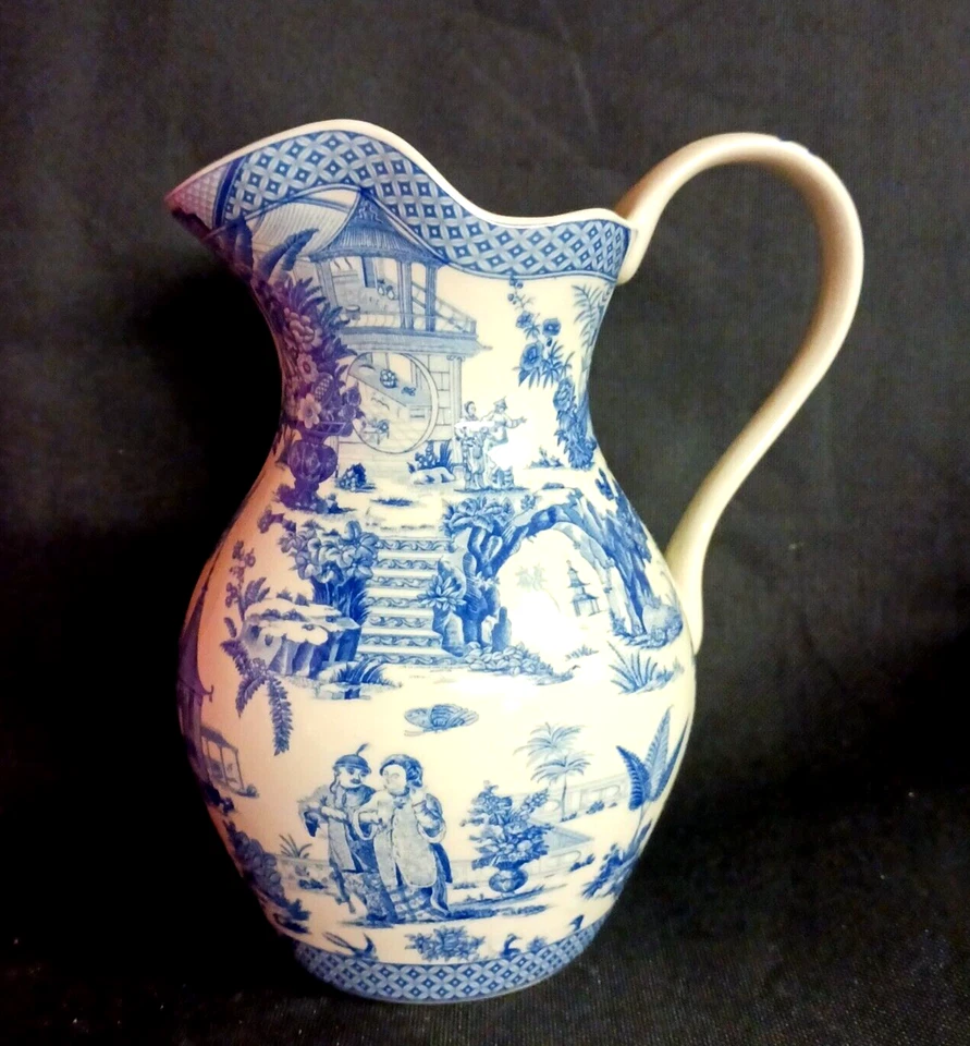 Jarra de bolas de leche de porcelana victoriana azul Transferware castillo de China coleccionable Foto 2 de 4