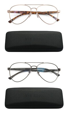 EYE ZOOM 2 Pack Aviator Style Blue Light Blocking Reading Glasses for men women