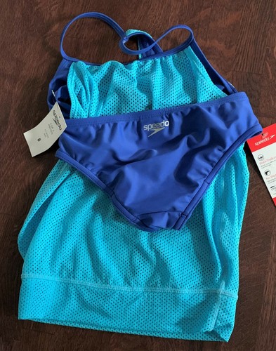 Speedo blue blouson 2pc racerback tankini top u0026 bikini bottom set, Big  Girls 8 27556282438 | eBay