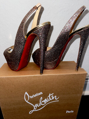 Christian Louboutin glitter lady peep sling pumps, 39￼ | eBay