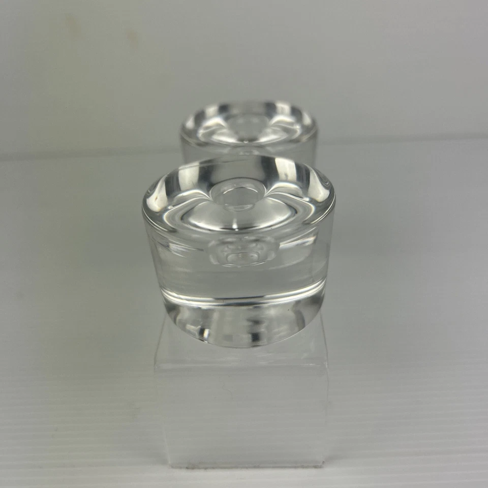 Par de candelabros de cristal Orrefors firmado disco redondo pesado Foto 4 de 4