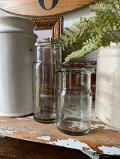 2 Vintage BEAKER Glass VASE Pitcher Pour Spout FARMHOUSE Primitive CREAMER