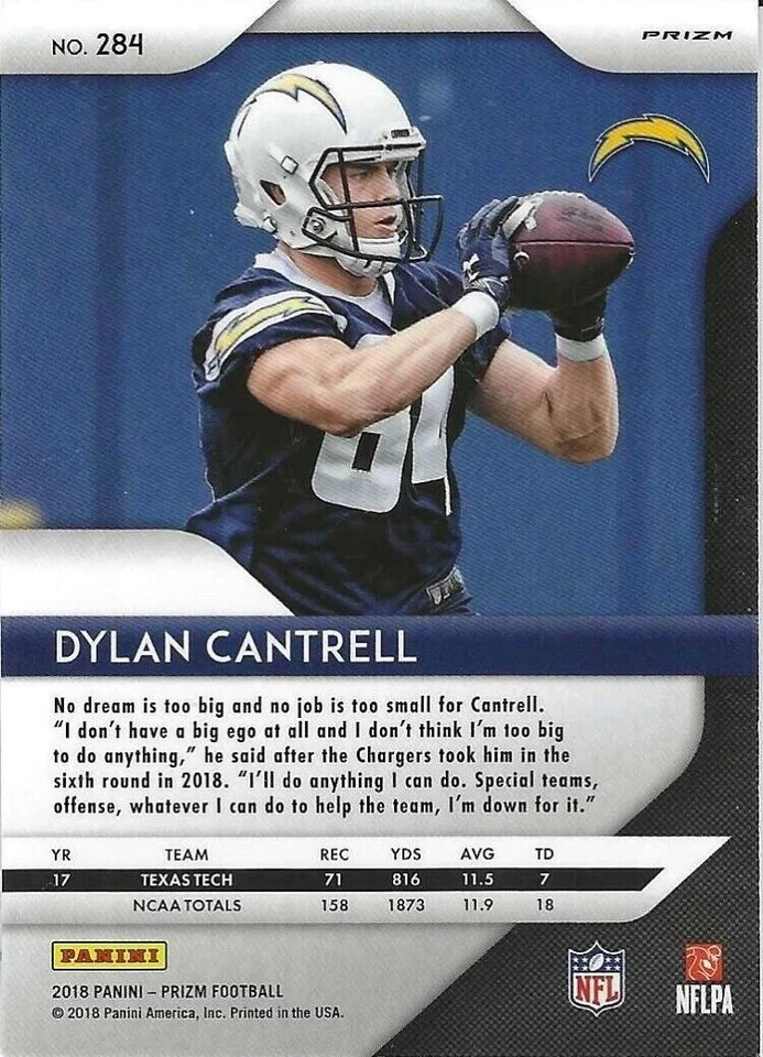 2018 Panini Prizm Football - Prizms Green - #284 - DYLAN CANTRELL - ROOKIE - Image 2 of 2
