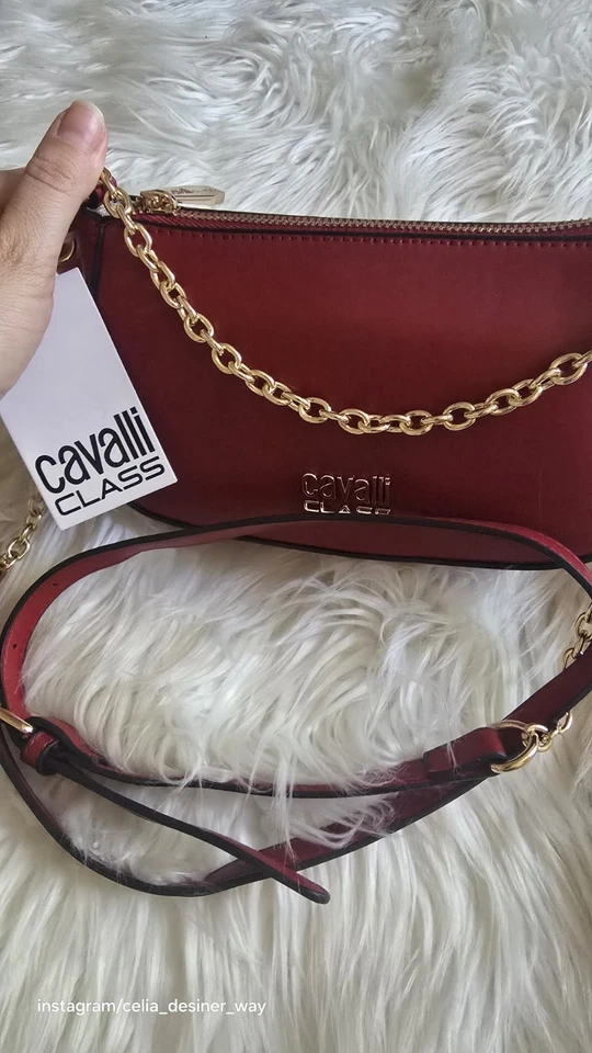 Cavalli Classi Red Crossbody Small Bag And Shoulder Gold Zipper  - Image 3 of 4