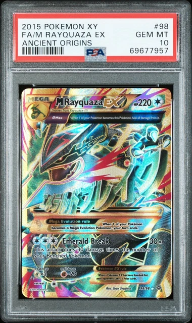 2015 POKEMON XY ANCIENT ORIGINS #98 FULL ART/M RAYQUAZA EX PSA 10