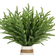 30 Pcs Christmas Real Touch Norfolk Stems, 15inch Artificial Pine Branches Faux