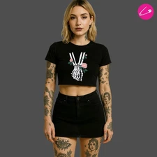 Entwined Alternative Gothic Punk Rock Grunge Occult Skeleton Metal Emo Crop Top