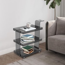 3-Tier Mobile Acrylic Storage Cart Black Storage Rolling Cart 80cm Utility Cart