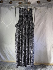 Michael Kors Chain Halter Midi Stretch Dress Black And White Palm Print M