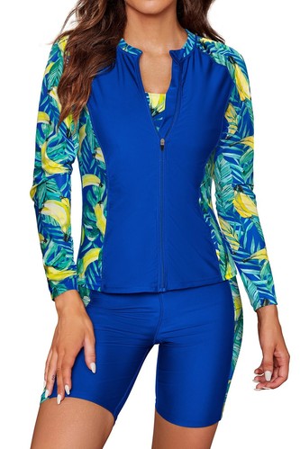 SHEKINI Women's 3 Piece Rash Guard Long Sleeve Swimsuits Zip Bathing Suits wi...