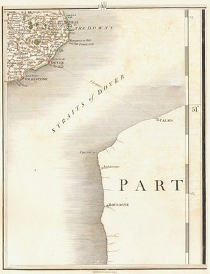 DOVER STRAIT CHANNEL PORTS. Kent Deal Folkestone Calais Boulogne. CARY 1794 Karte