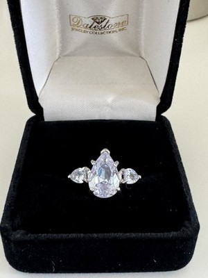 Stunning Pear Cut CZ Ring Size 7 Elegant ThreeStone Design Silver Tone Costume R