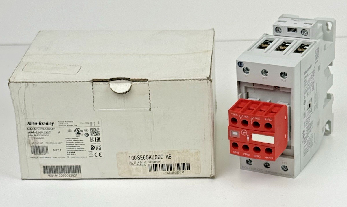Allen-Bradley 100S-E65KJ22C Safety Contactor 65A 3 Pole 24-60V Coil 2NO 2NC Aux