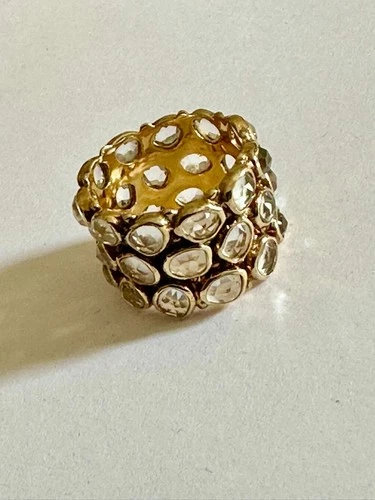 Vintage gold plated 925 silver ring with white topaz stones. Size N. Hallmarked.