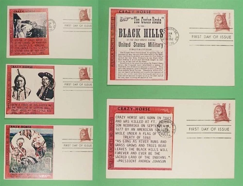 DR WHO 1982 (5) FDC CRAZY HORSE INDIAN HAND MADE MAXIMUM CARD R37549