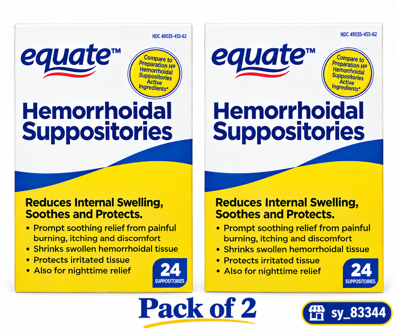 (2 pack) Equate Hemorrhoidal Suppositories, Relief from Burning Itching, 24 Ct