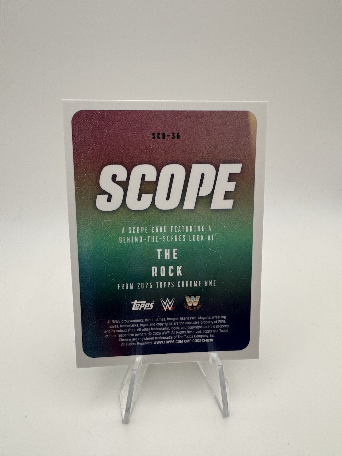 The Rock Dwayne Johnson 2026 Topps Chrome WWE Scope Green /99 view 2