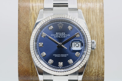 Rolex Datejust Stainless Oyster 36mm Blue Diamond Dial Watch 126234 Box Papers