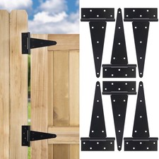 12 Inch T-Strap Gate Hinges, Shed Barn Door Hinges Heavy Duty, Black Tee Hing...