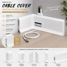 PVC Skirting Board 59mm x 2.2m Cable Cover Wall Trim White Premium Cezar Style
