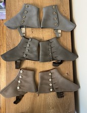 Antique EDWARDIAN Box Cloth Gray SPATS LEATHER STRAPS Lot Of 3 Read