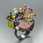 Watermelon carving Natural Tourmaline Ring 925 Sterling Silver Size 8 /R469897