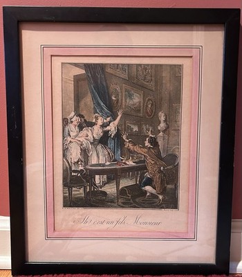 Vintage Antique French Hand colored Engraving Jean M. Moreau/Frame Original 1776