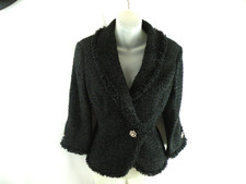 St. John Black Sparkly Tweed Blazer Jacket Fringe Women's 6