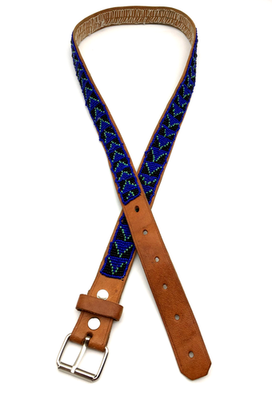 MAASAI Kenyan Hand Beaded Blue, Green & Black Leather Belt  display picture 2