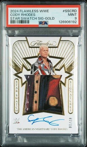 2024 Panini Flawless WWE Star Swatch Signatures Cody Rhodes Gold 02/10 PSA 9