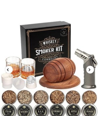Combojoy Whiskey Smoker Kit Cocktail Gift Set w/ 2 Glasses 6 Wood Chips