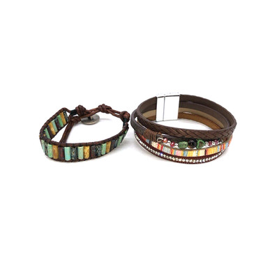 Set Of 2 Bracelets Guatemalan CHAKRA NATURAL STONE HEALING BUTTON WRAP HANDMADE