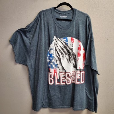 Hardten Blessed Shirt Mens 3XL Blue Praying Hands American Flag Graphic Tee