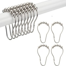 12Pcs Shower Curtain Rings Hooks Metal Pole Rail Guide Hanger Bathroom UK