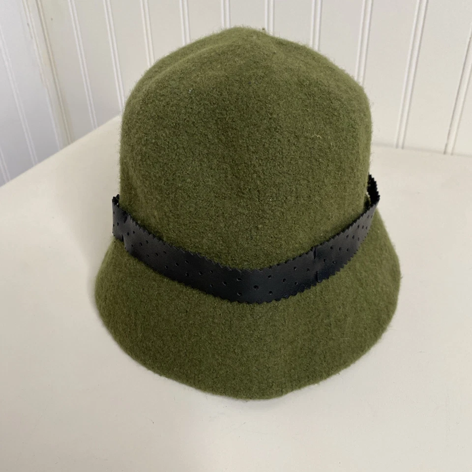 Sombrero de cubo Liz Clairborne para mujer talla única verde oliva negro lazo 100 % lana Foto 3 de 4
