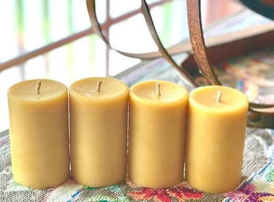 Handmade 100% Pure Beeswax Pillar Candle 2'' x 3'' 100% Cotton Wick