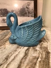 Vintage Red Wing USA Art Pottery #1337 Blue Planter Swan with Chick 5”