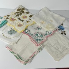 Vintage Floral Handkerchief Lot Embroidered Scalloped Edge Crochet Lace 8pc