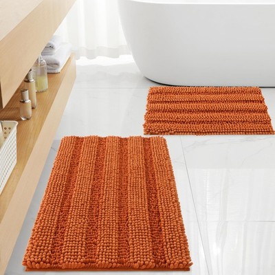 Non Slip Thick Shaggy Chenille Burnt Orange Bathroom Rug Sets 2 Piece, Thicke...