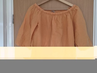 Marks & Spencer M&S Tangerine Orange Linen Blend Bardot Off-Shoulder Top UK 10