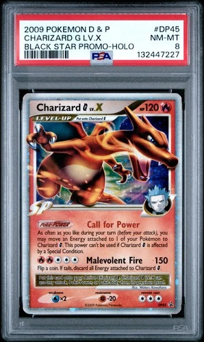 2009 POKEMON DIAMOND & PEARL BLACK STAR PROMO HOLO #DP45 CHARIZARD G LV.X PSA 8