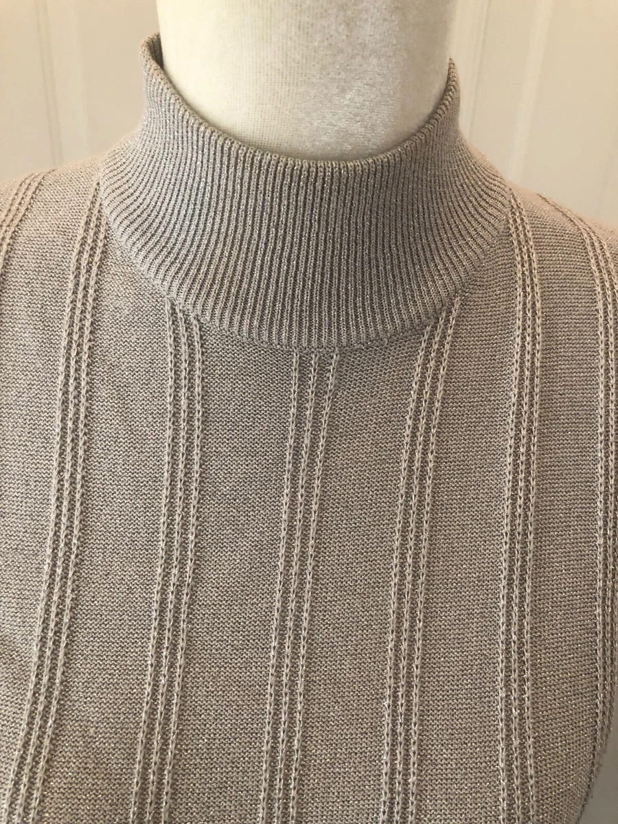 Amanda Smith Womens Mock Turtleneck Sleeveless Top Sz M Silver