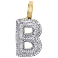 10K Gelbgold Rund Diamant B Initial Bubble AnhäNger Pave Kuppel Charm 0,39 Ct