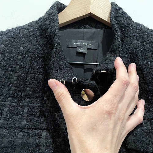 Giacca blazer Ann Taylor donna 8 tweed testurizzato argento bottoni davanti nero - Foto 7 di 13