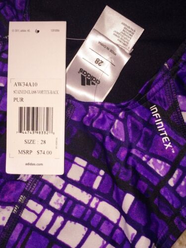 ADIDAS Stained Glass Vortex Back Purple Black 1pc Swim Suit Girls Female 12 2 28 - Picture 3 of 4